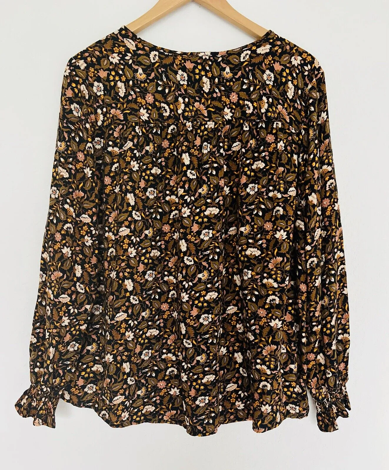 KNOX ROSE Floral Pullover Blouse Sz XL Tie Neck Long Sleeve Tunic Top Boho
