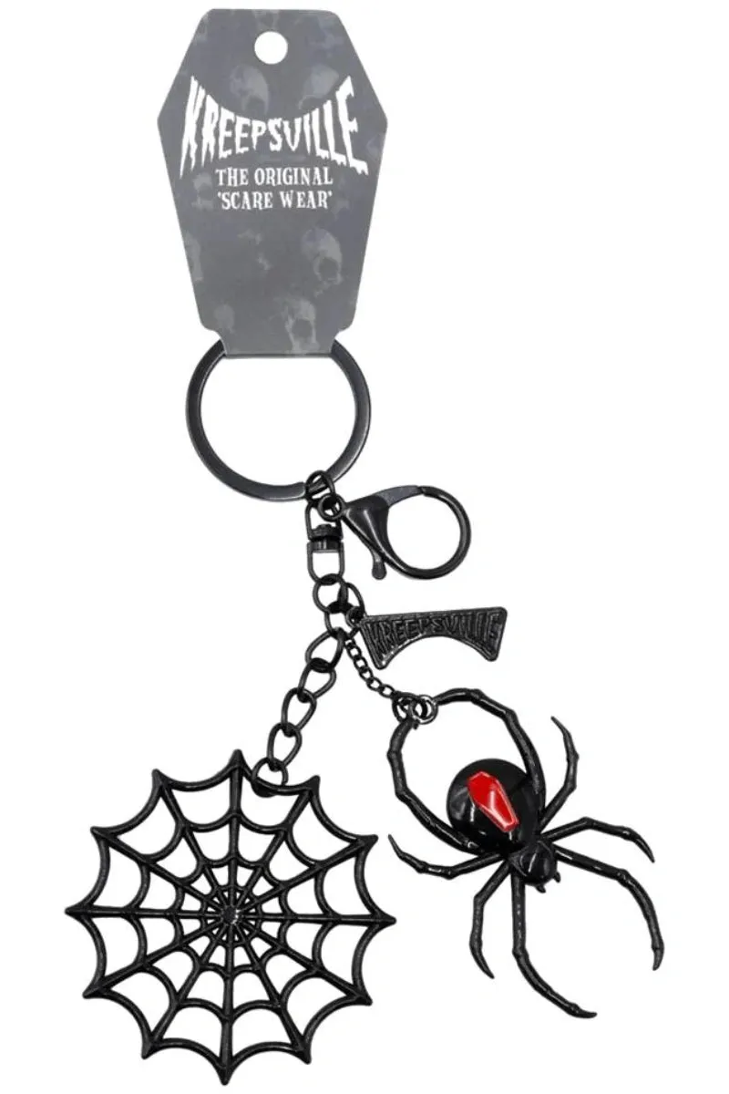 Kreepsville Black Widow Web Charm Keychain – Gothic Spider