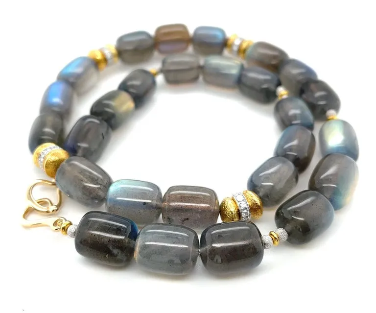 Labradorite Beaded Necklace with Diamond and 18k Gold Accents, 19.5 Inches