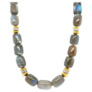 Labradorite Beaded Necklace with Diamond and 18k Gold Accents, 19.5 Inches