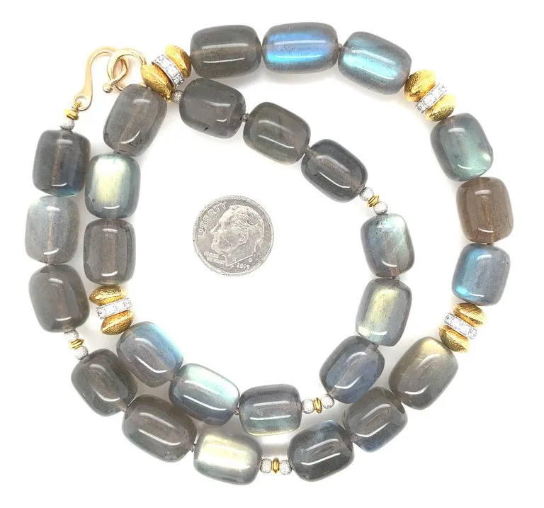 Labradorite Beaded Necklace with Diamond and 18k Gold Accents, 19.5 Inches