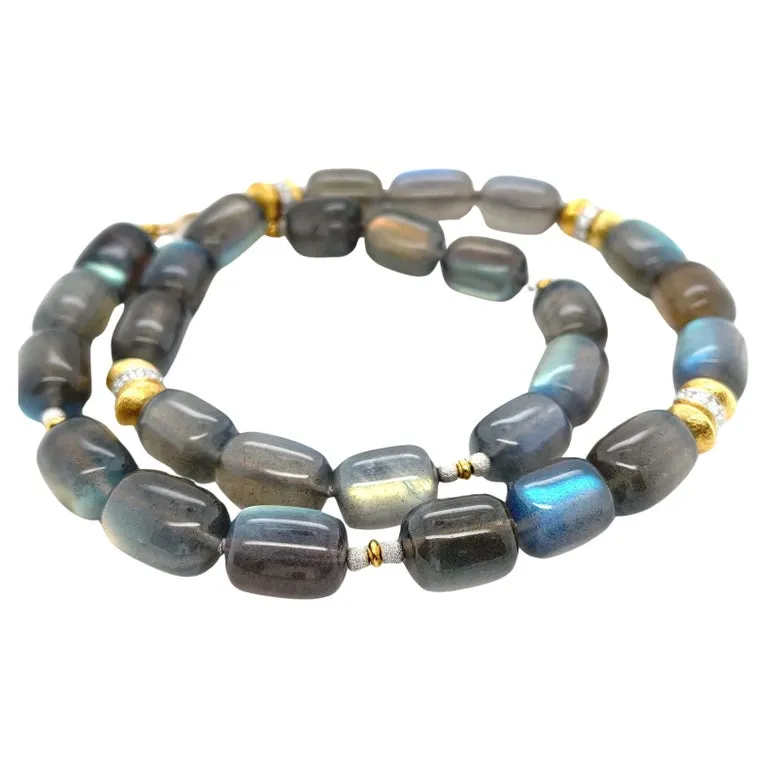Labradorite Beaded Necklace with Diamond and 18k Gold Accents, 19.5 Inches