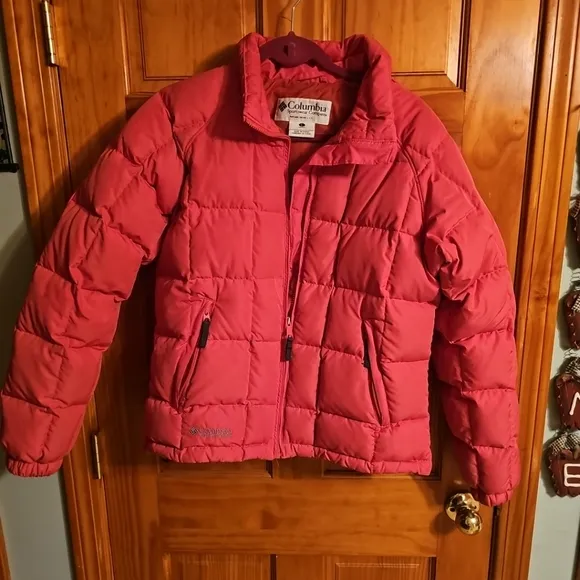 Ladies Columbia Pink Puffer Jacket Quilted Down Insulation