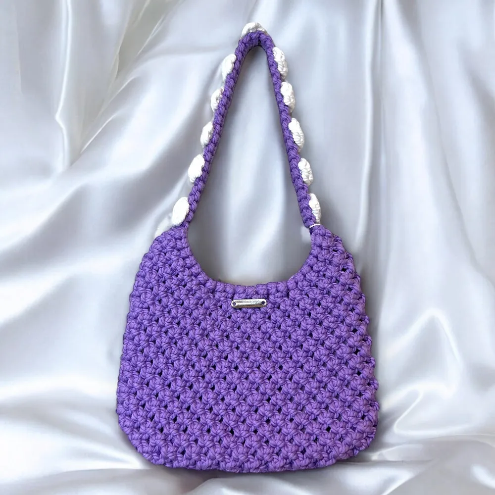 Lavander & White Macrame Shoulder Bag