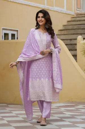 Lavender Muslin Silk Jacquard Suit Set