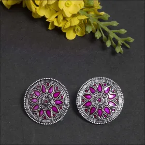 Leela Magenta Oxidized Stud Earrings