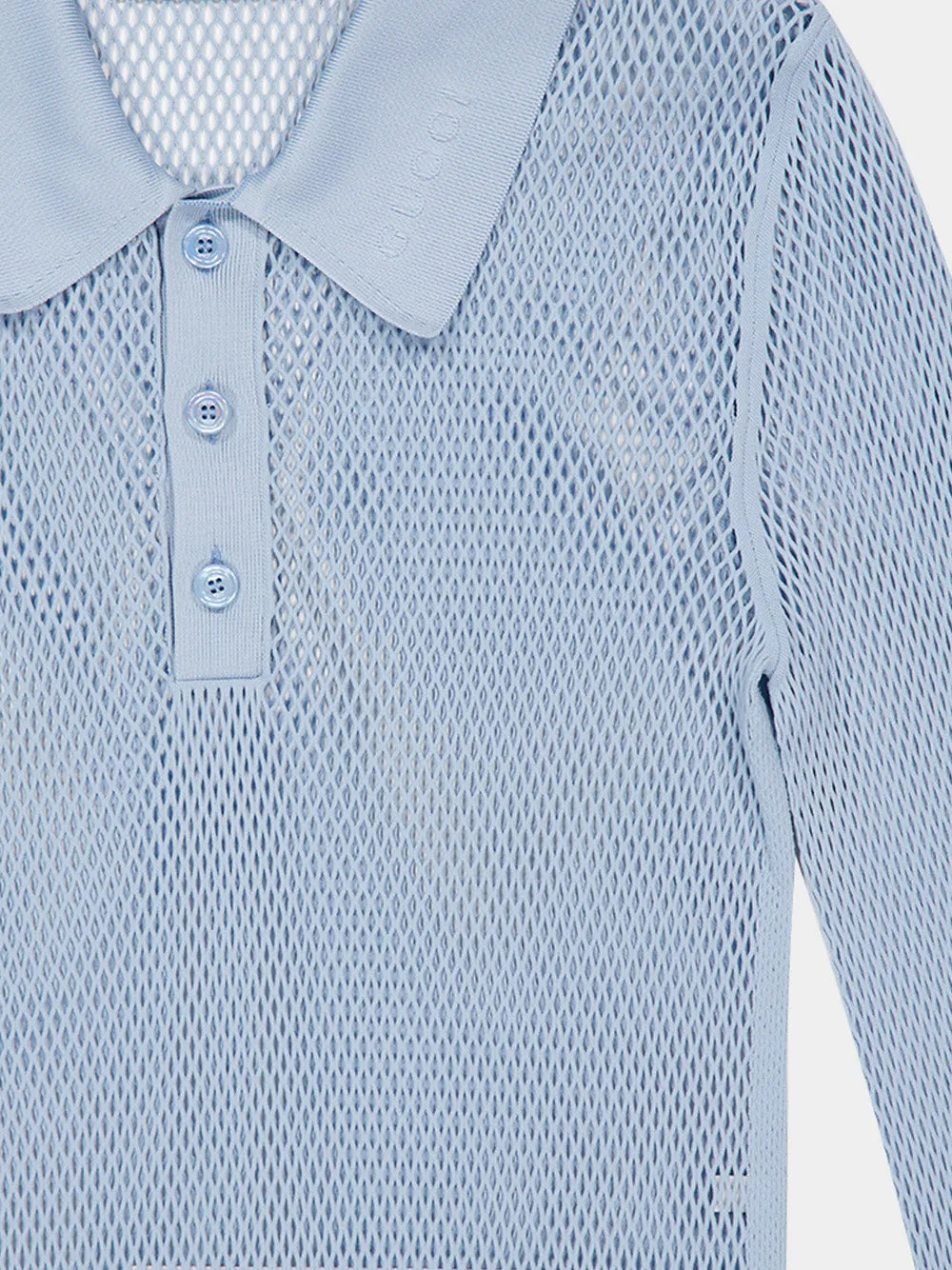 Light Blue Embossed Technical Mesh Polo