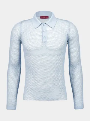 Light Blue Embossed Technical Mesh Polo