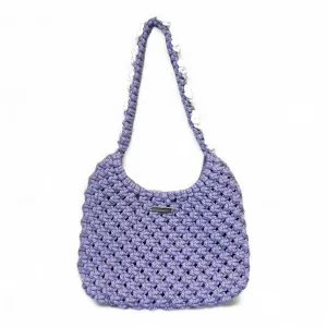 Lilac & White Floral Macrame Shoulder Bag