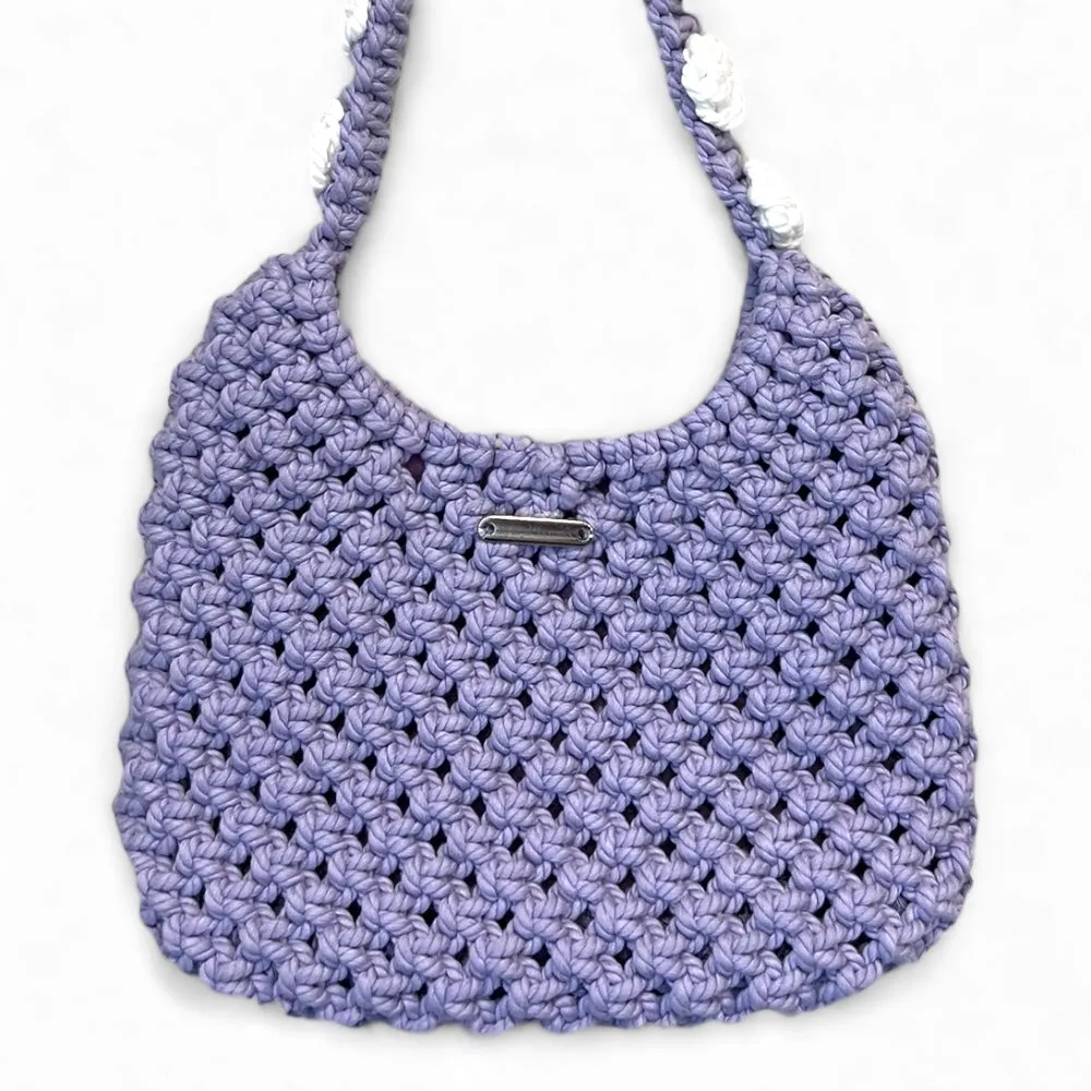 Lilac & White Floral Macrame Shoulder Bag