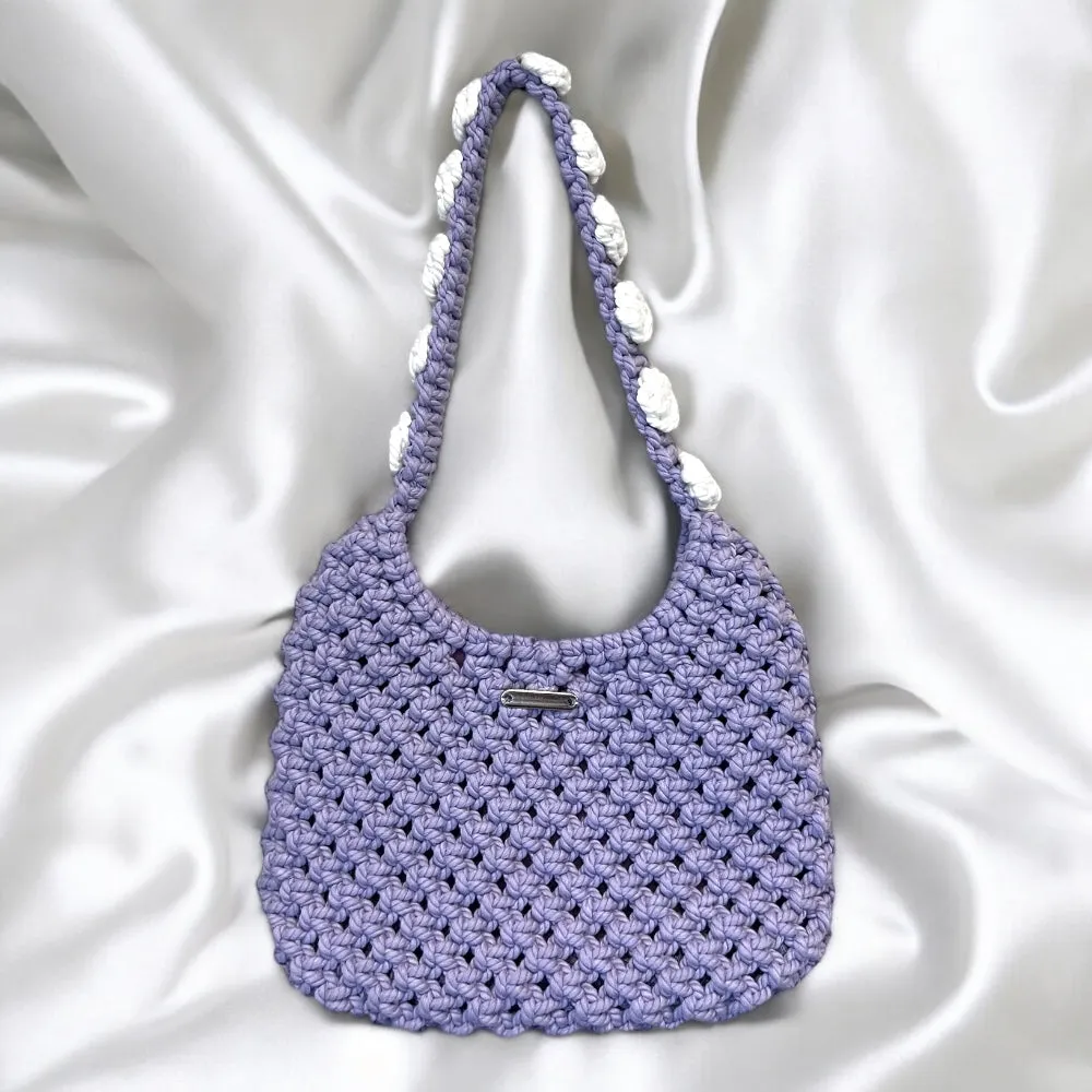 Lilac & White Floral Macrame Shoulder Bag