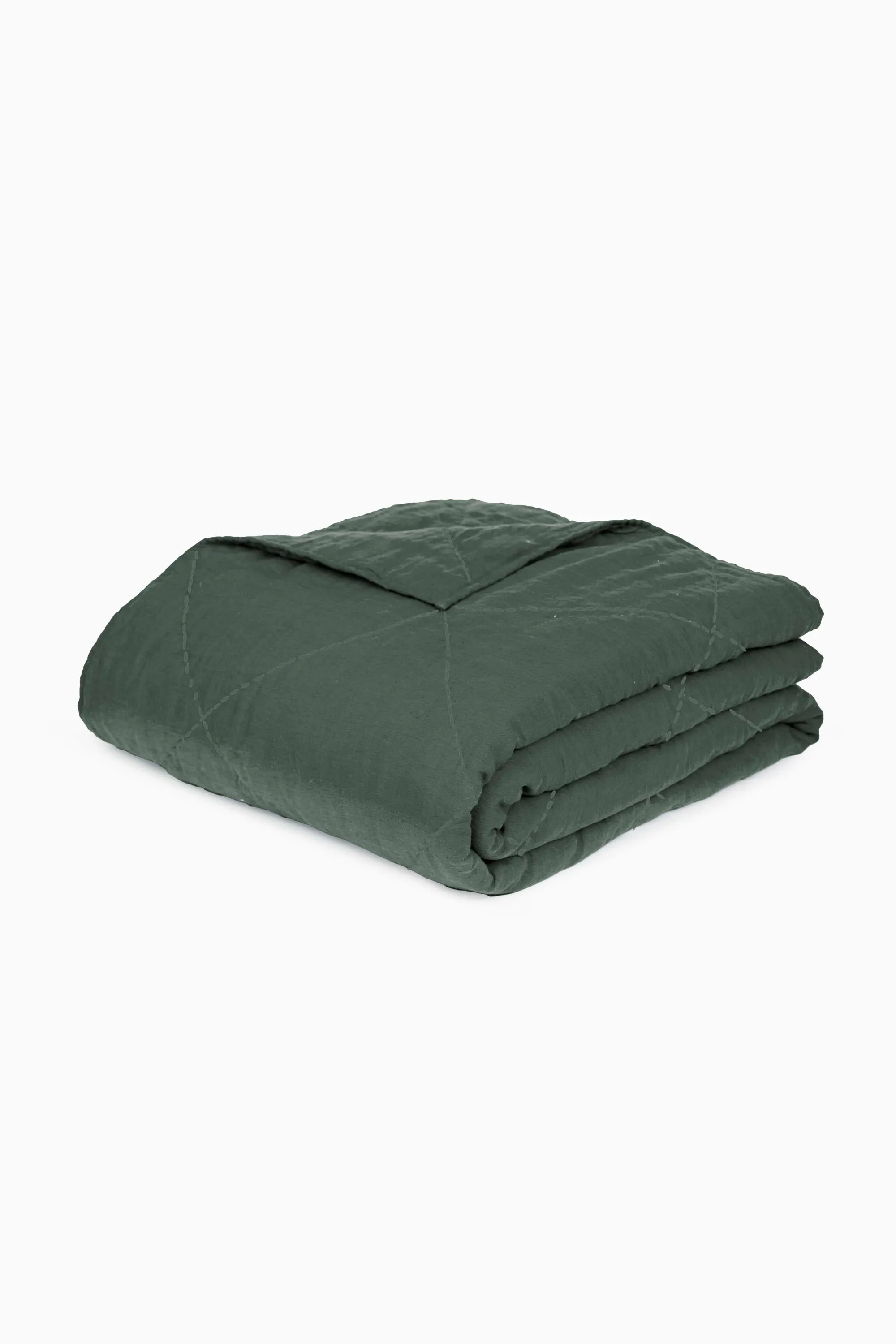 Linen Monotone Hand Quilted Quilt-Angora White