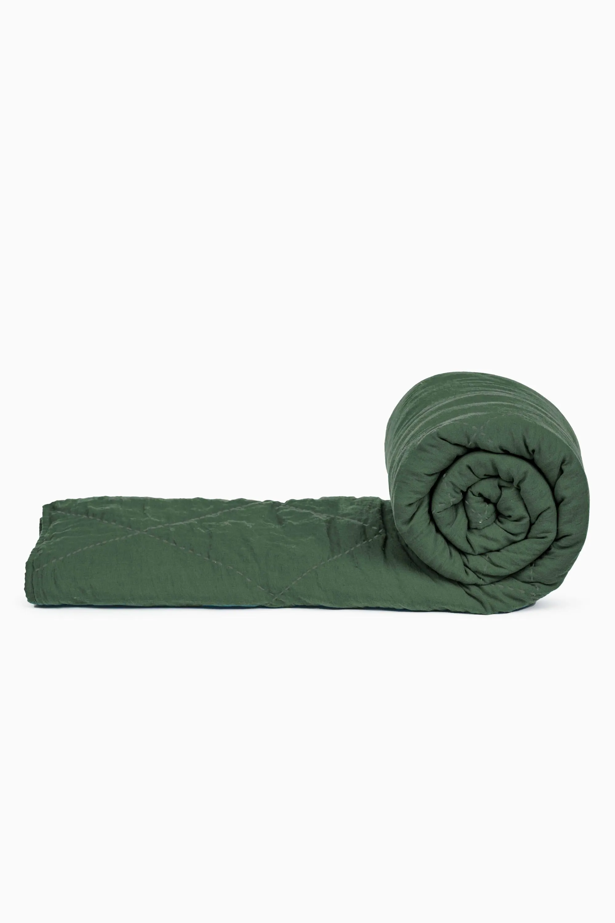 Linen Monotone Hand Quilted Quilt-Bottle Green
