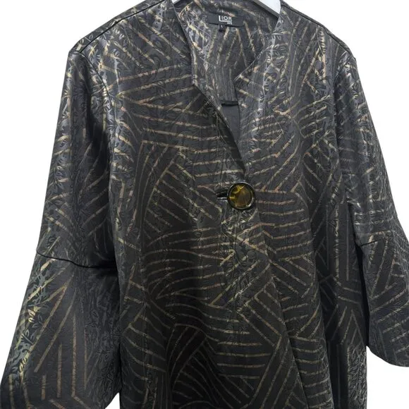 LIOR Paris Jacket Size Large Womens Modern Artsy Black Tan Geo Print