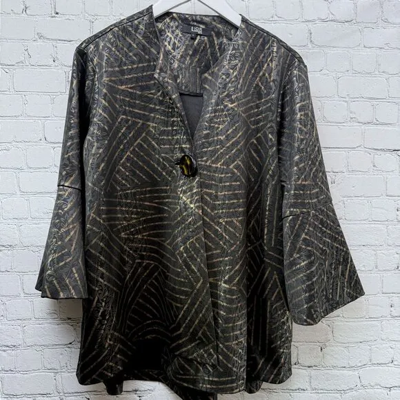 LIOR Paris Jacket Size Large Womens Modern Artsy Black Tan Geo Print