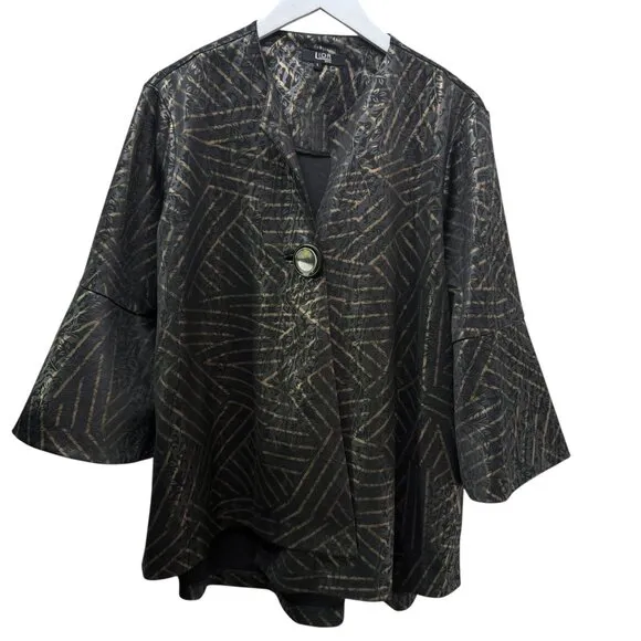 LIOR Paris Jacket Size Large Womens Modern Artsy Black Tan Geo Print