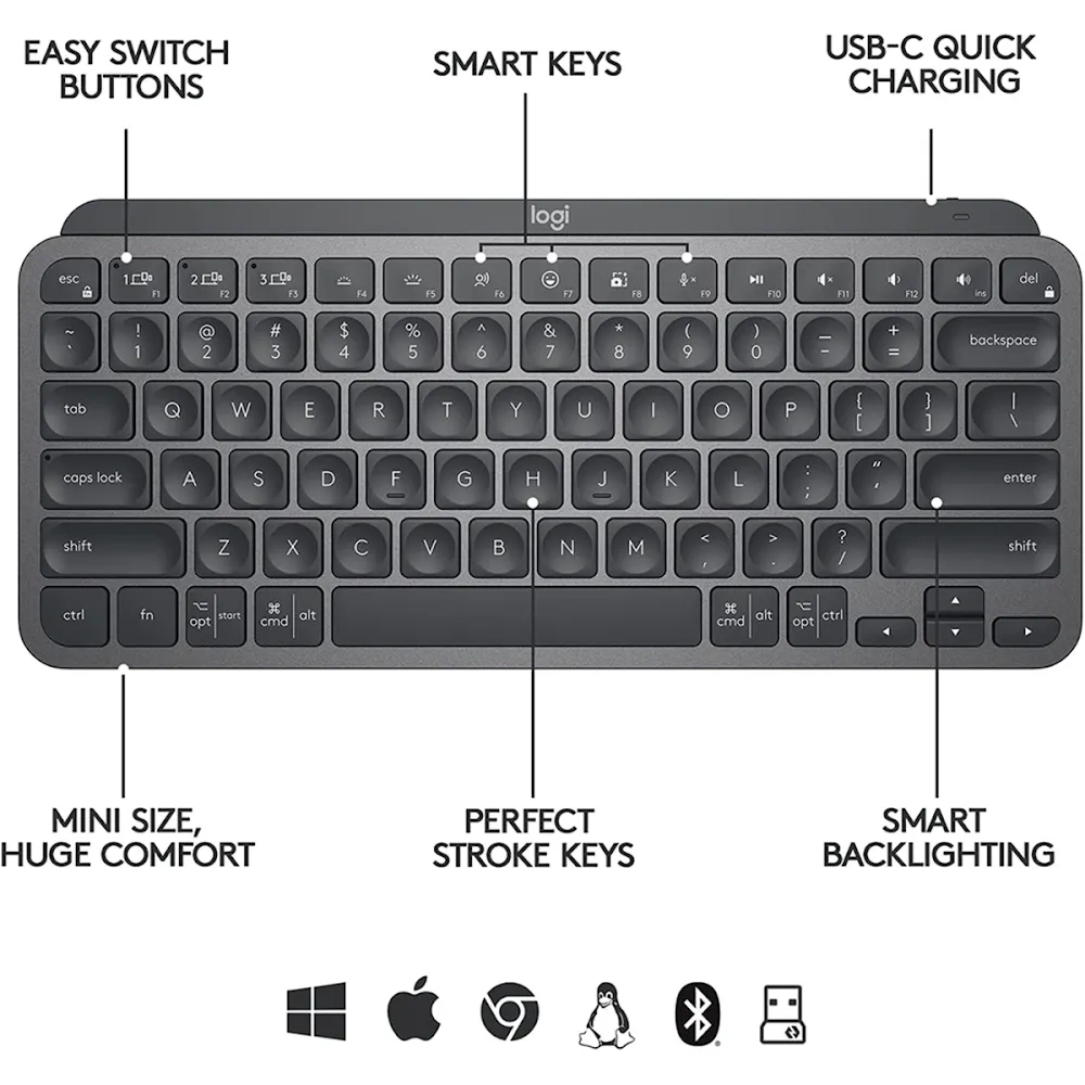 Logitech Mx Keys Mini For Business - Graphite (Bolt With 2 Years Warranty)