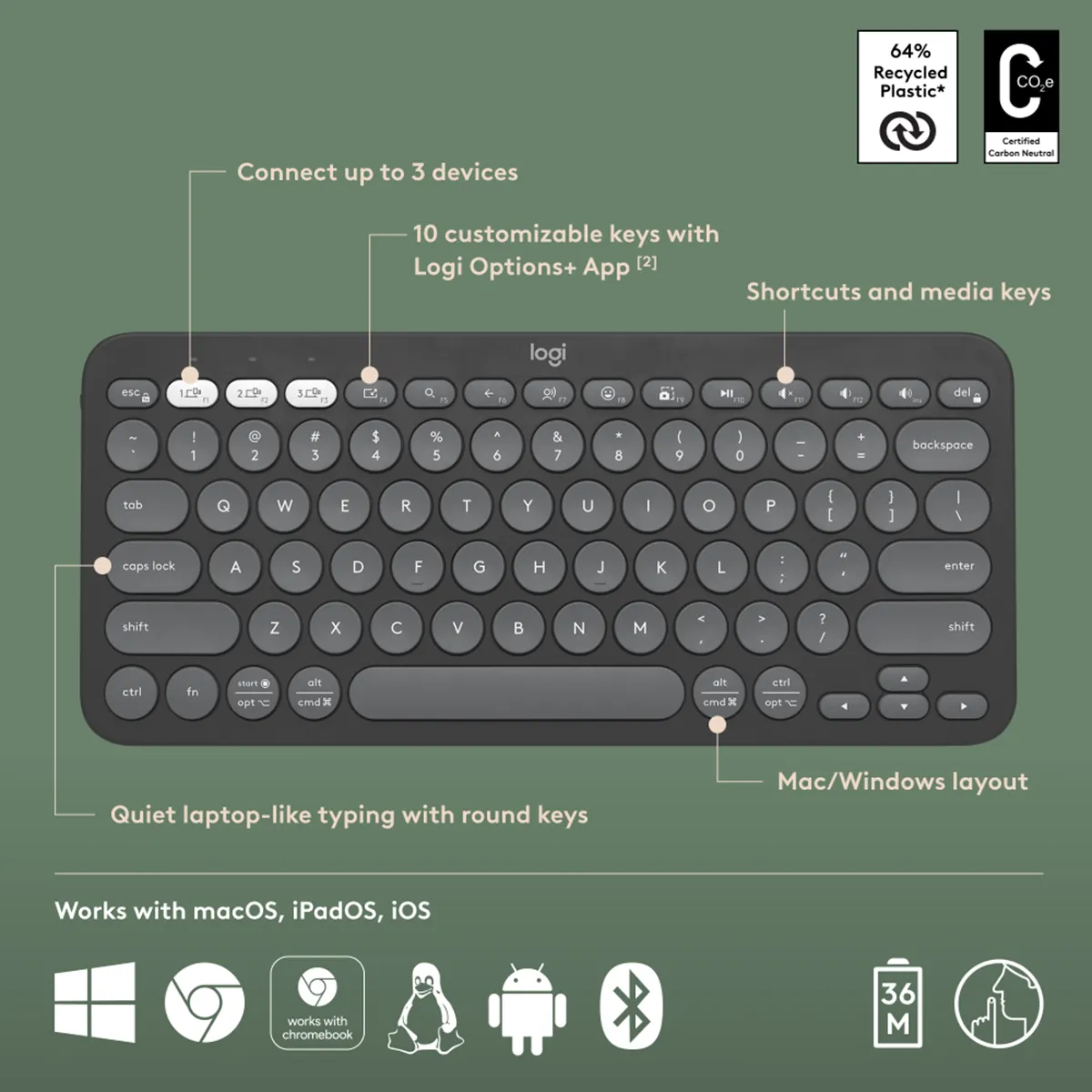 Logitech Pebble Keys 2 K380S - Tonal Graphite