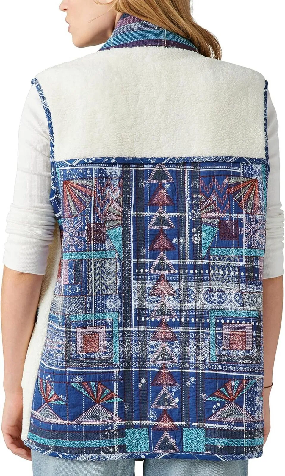 Lucky Brand Womens Oversized Quilted Vest Antique White Multi S