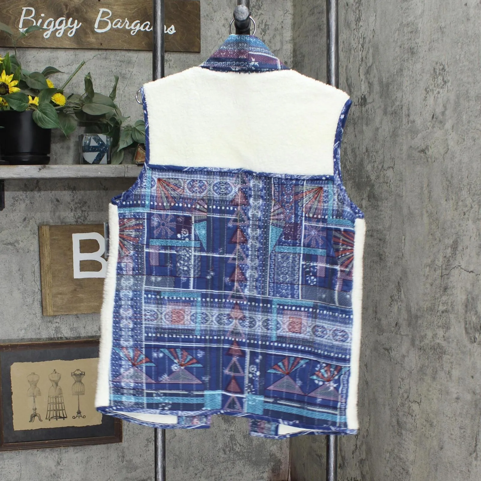 Lucky Brand Womens Oversized Quilted Vest Antique White Multi S