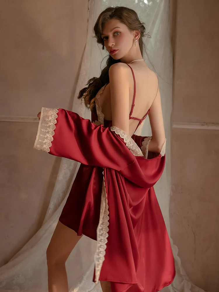 Luxe Satin with Intricate Lace-Trim Slip Dress
