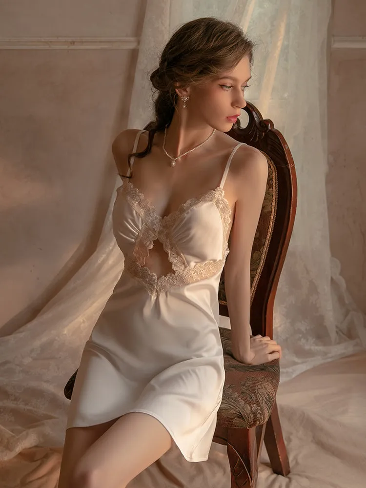 Luxe Satin with Intricate Lace-Trim Slip Dress