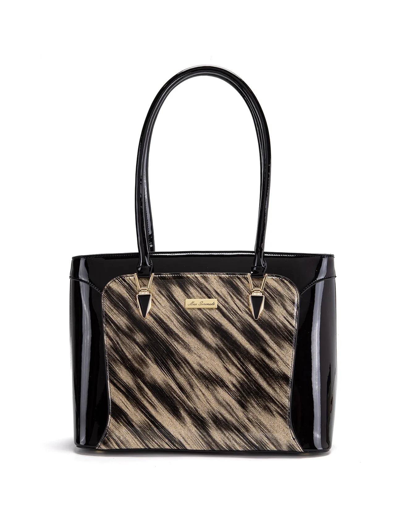 LYRA VEGAN PATENT BAG- XB-2413-GLD/BLK-SALE