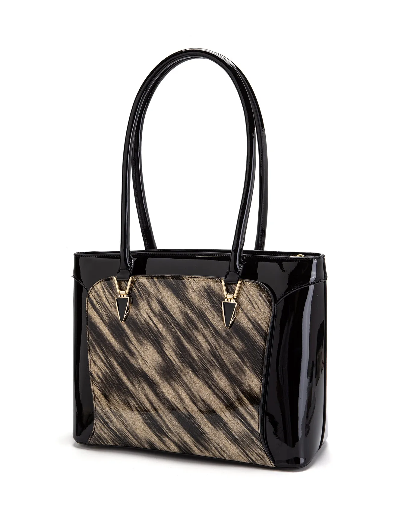 LYRA VEGAN PATENT BAG- XB-2413-GLD/BLK-SALE