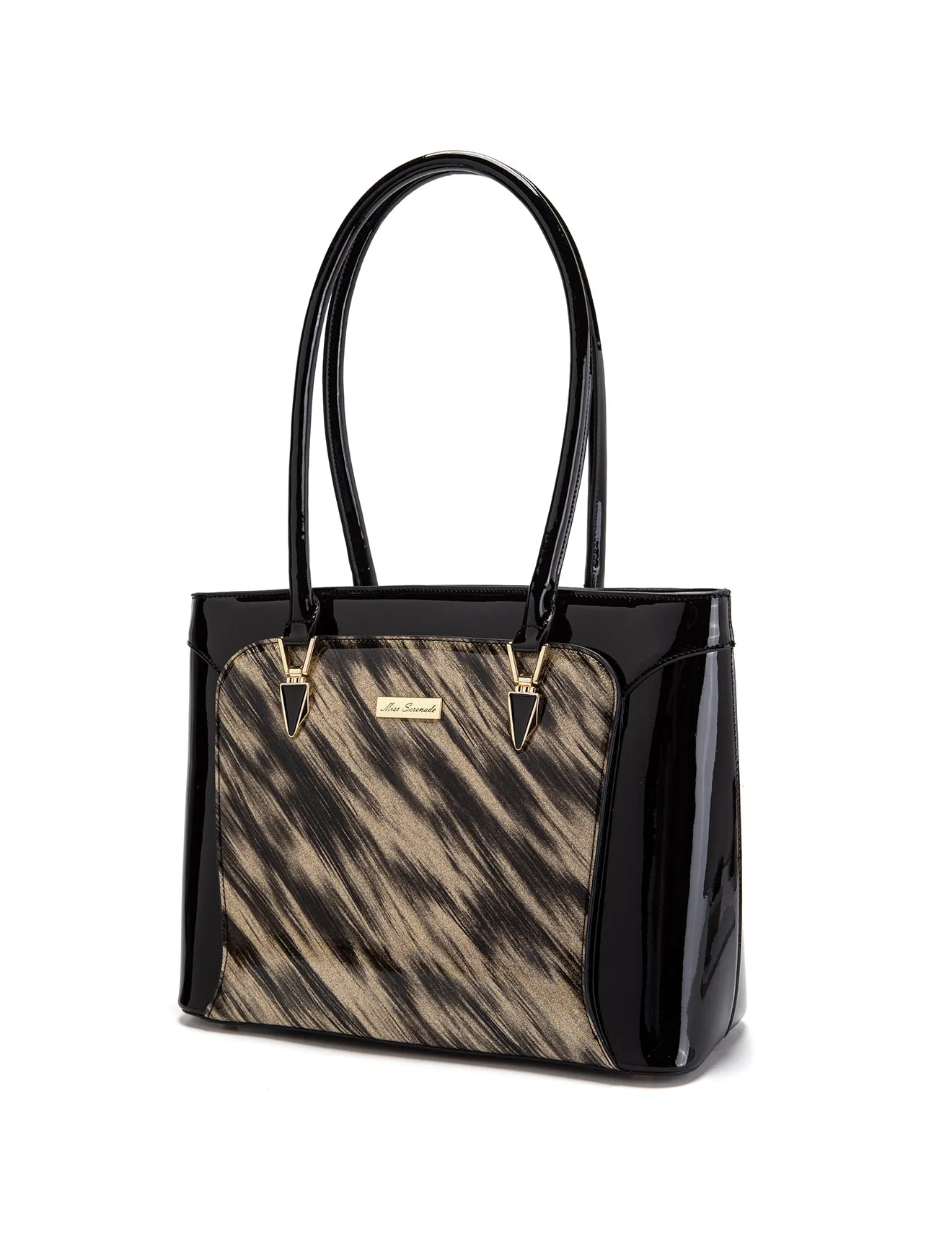 LYRA VEGAN PATENT BAG- XB-2413-GLD/BLK-SALE
