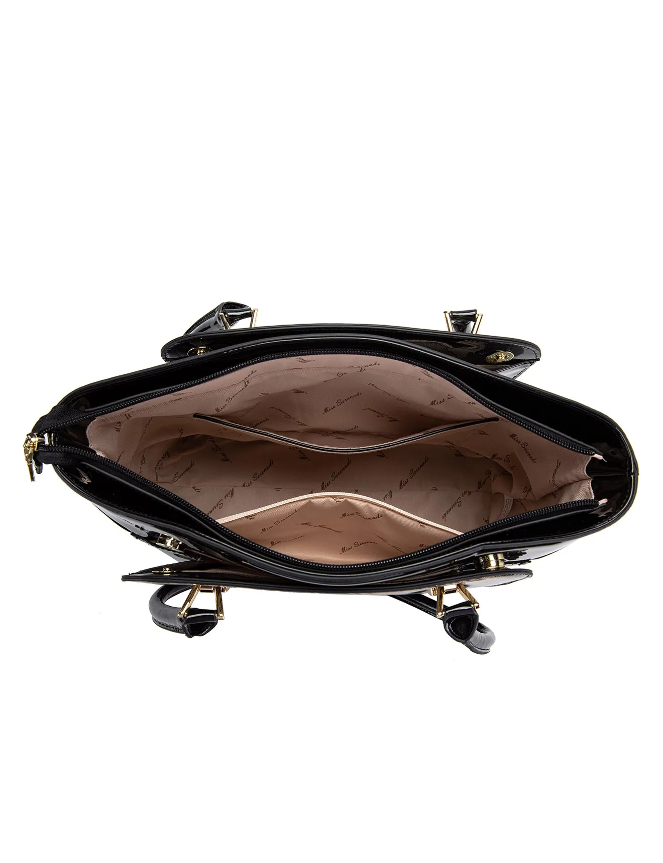 LYRA VEGAN PATENT BAG- XB-2413-GLD/BLK-SALE
