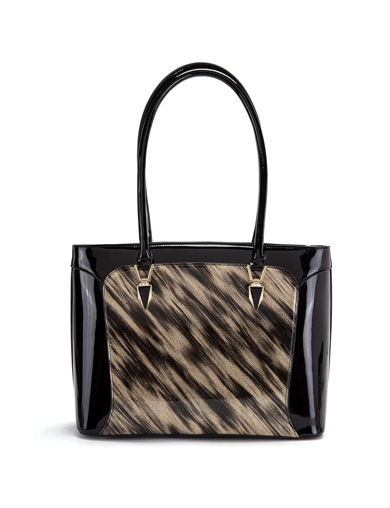 LYRA VEGAN PATENT BAG- XB-2413-GLD/BLK-SALE