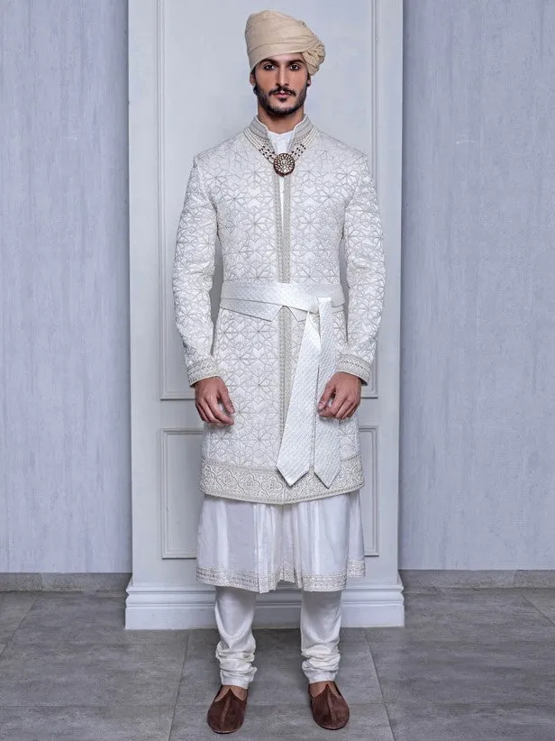 Macaroon Silk A-Line Sherwani