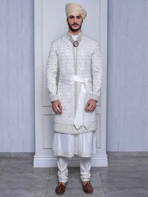 Macaroon Silk A-Line Sherwani