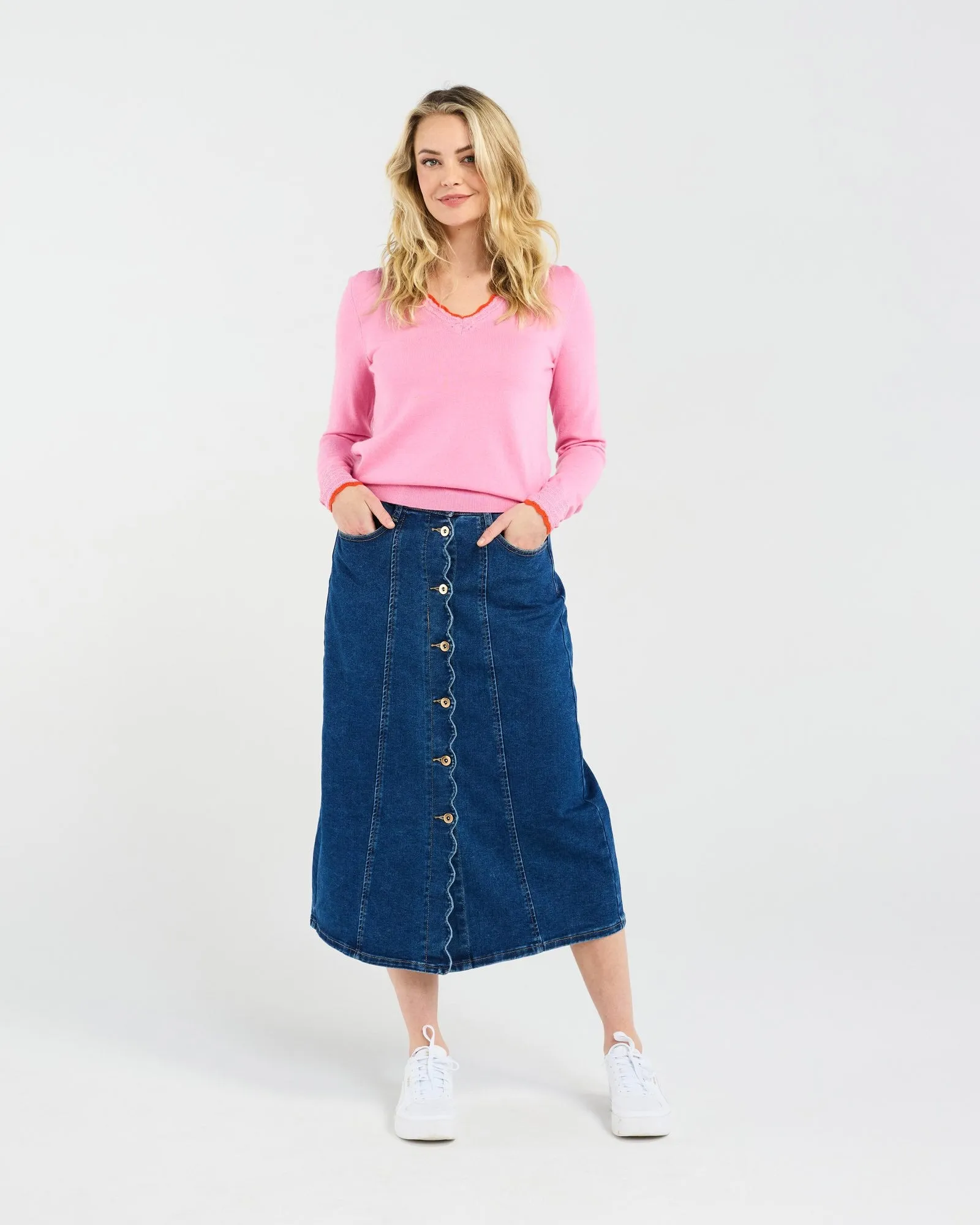 Maddy Scallop Trim Knit - Pink