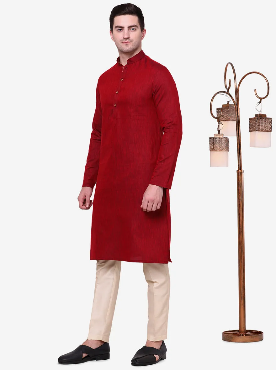 Majestic garnet Pink Solid Kurta | The Kurta Company