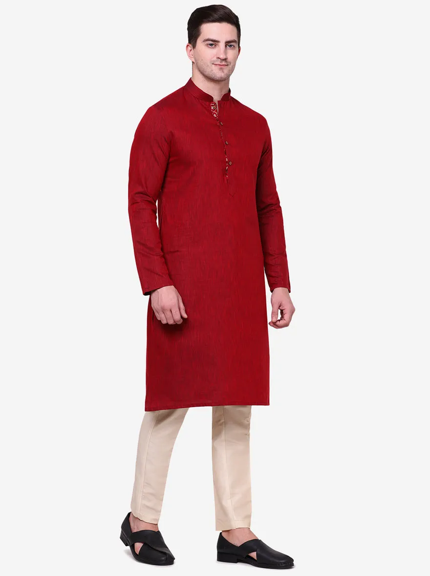 Majestic garnet Pink Solid Kurta | The Kurta Company