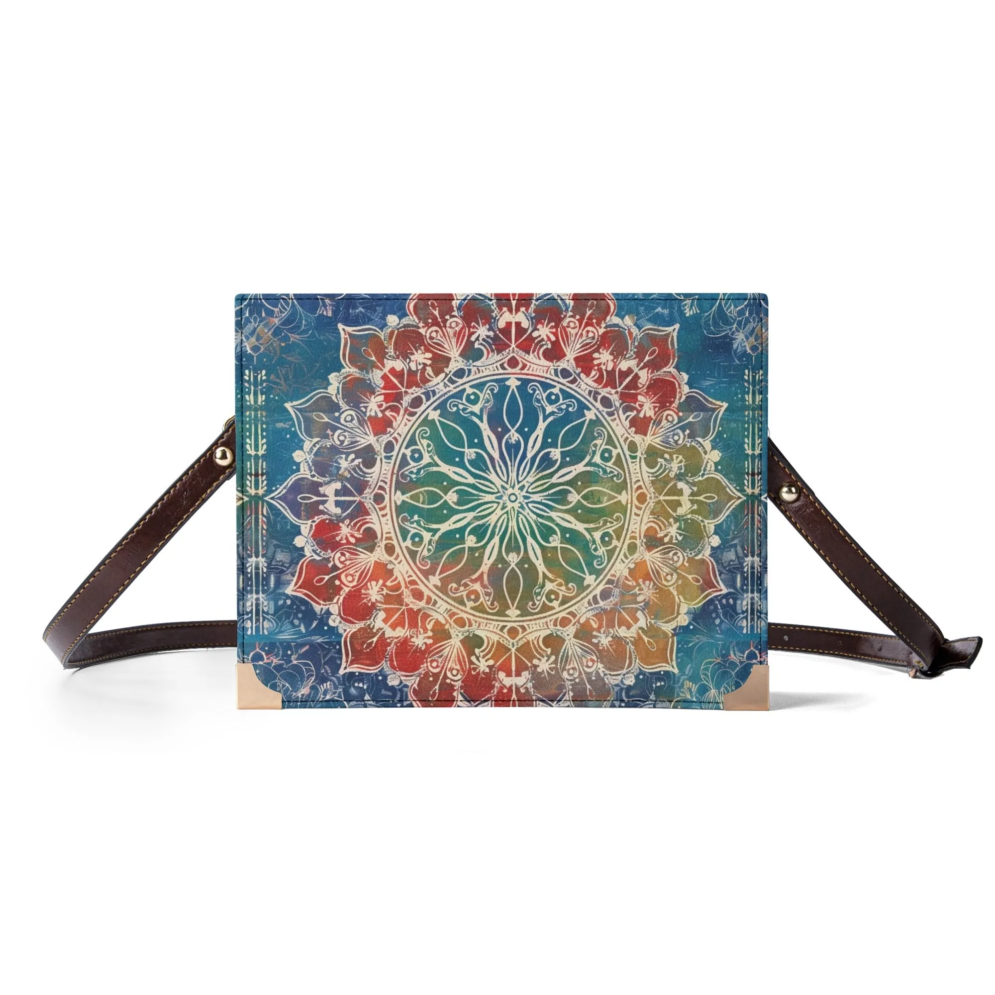 Mandala Bible Cover Purse - Trendy Denim Blue & Rooibos Red Book Bag for Book Lovers, Red White and Blue