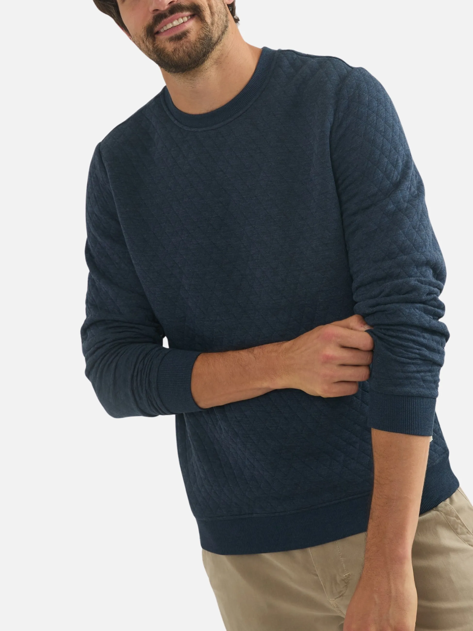 Marine Layer Corbet Quilted Crewneck - Navy