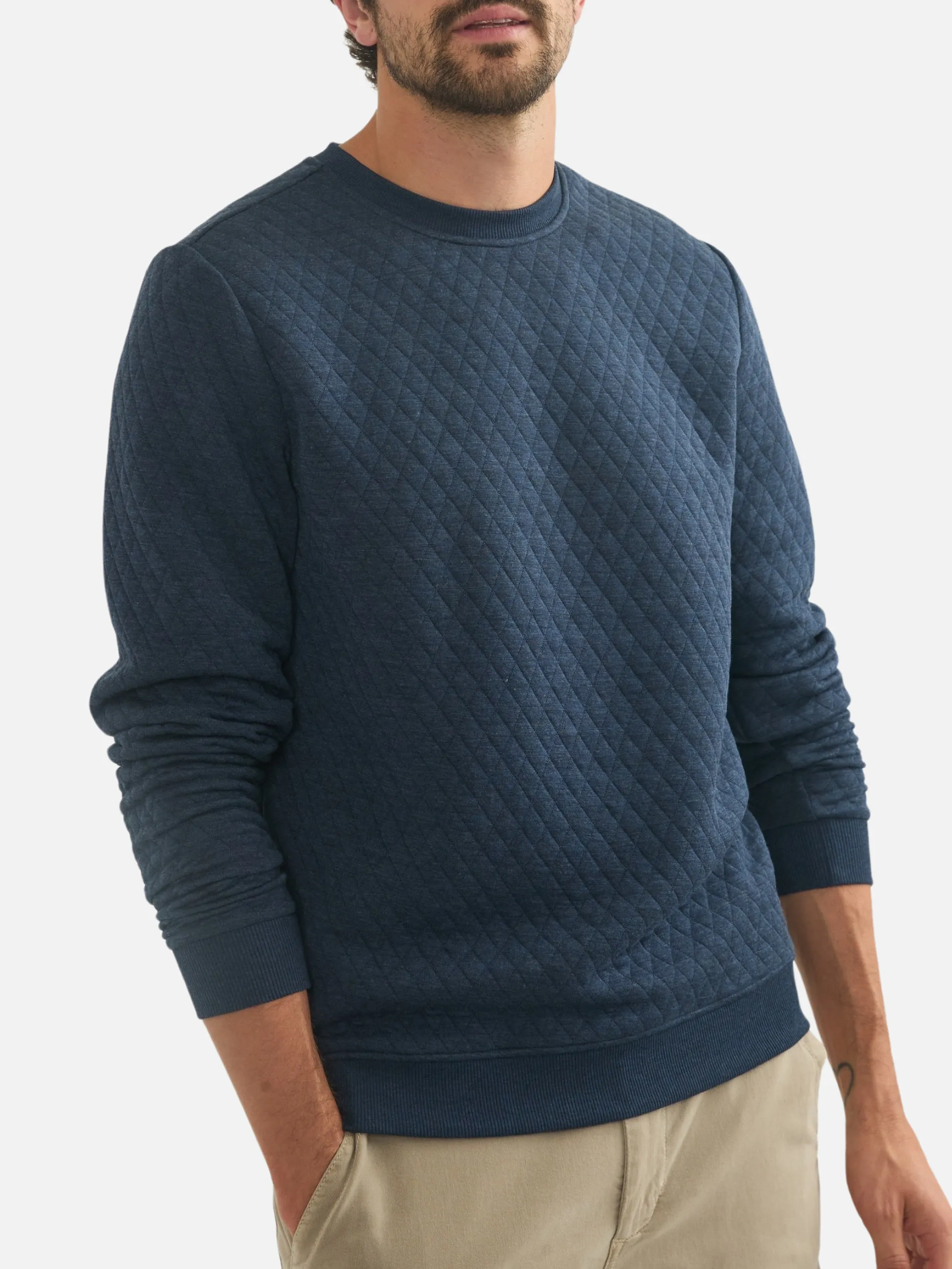 Marine Layer Corbet Quilted Crewneck - Navy