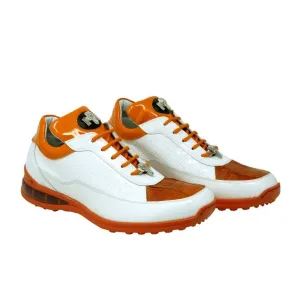 Mauri Bubble in White / Orange Mens Exotic Crocodile / Patent Leather Sneakers