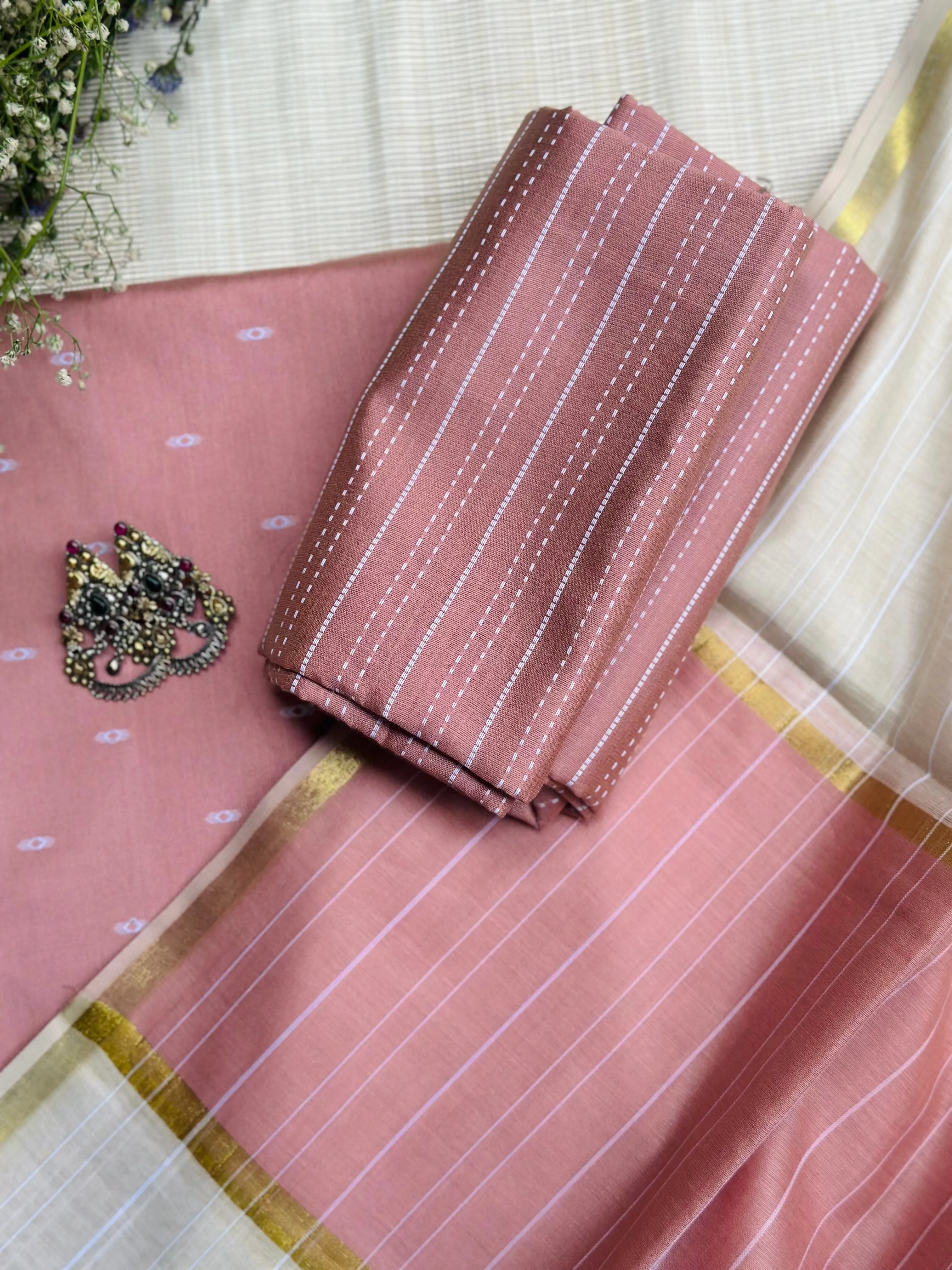 Meenakshi Rose Silk Suit - Unstitched