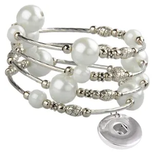 Memory wire bracelet large PEARLs 18mm SNAP button base dangle bracelet