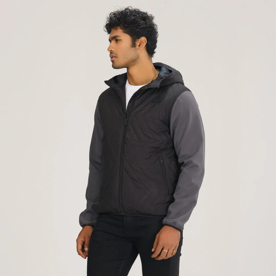 Mens Gray & Black Quilted Jacket