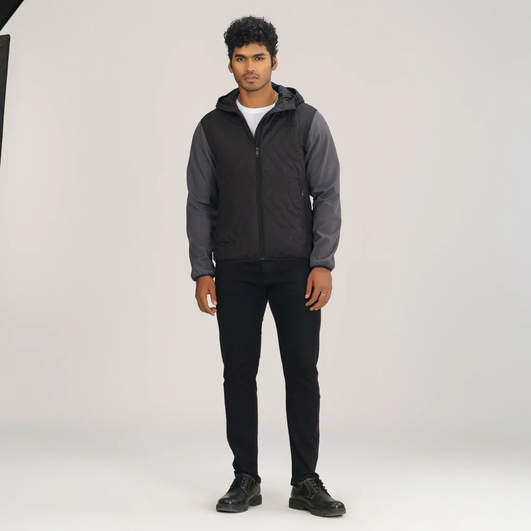 Mens Gray & Black Quilted Jacket