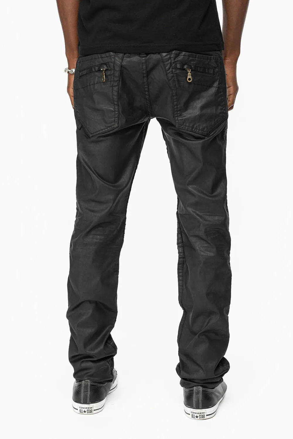 MENS MOTO BIKER JEANS IN BLACK DY FABRIC
