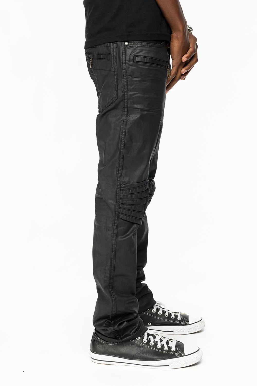 MENS MOTO BIKER JEANS IN BLACK DY FABRIC
