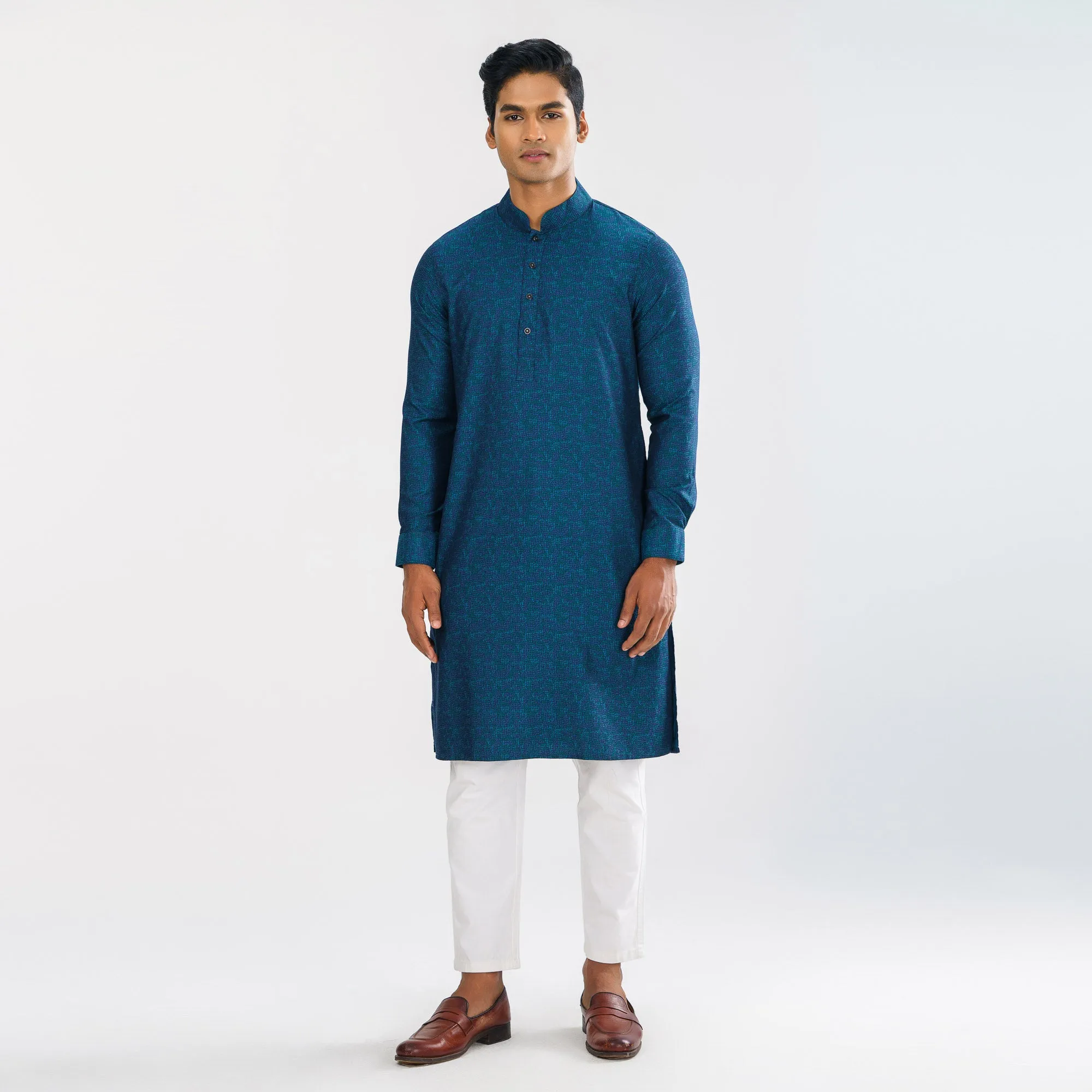 Mens Peacock Blue Basic Panjabi