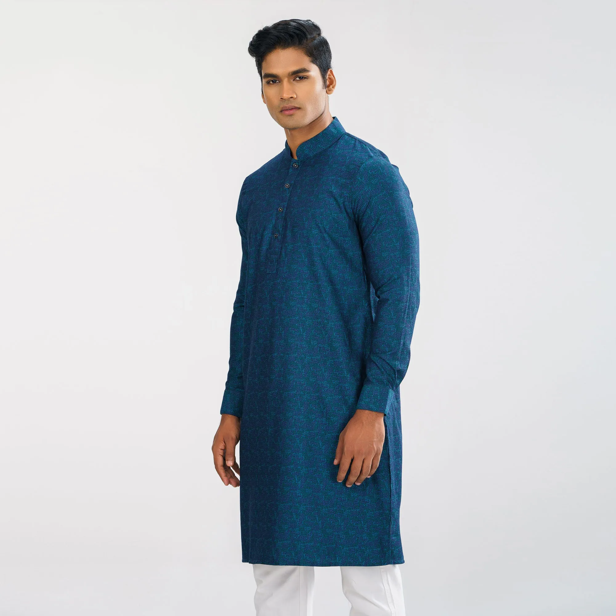 Mens Peacock Blue Basic Panjabi