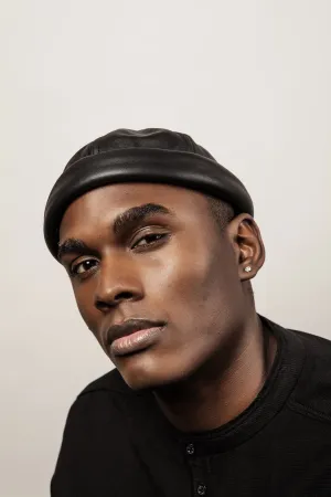 MIKI DOCKER HAT BLACK WAXY LEATHER