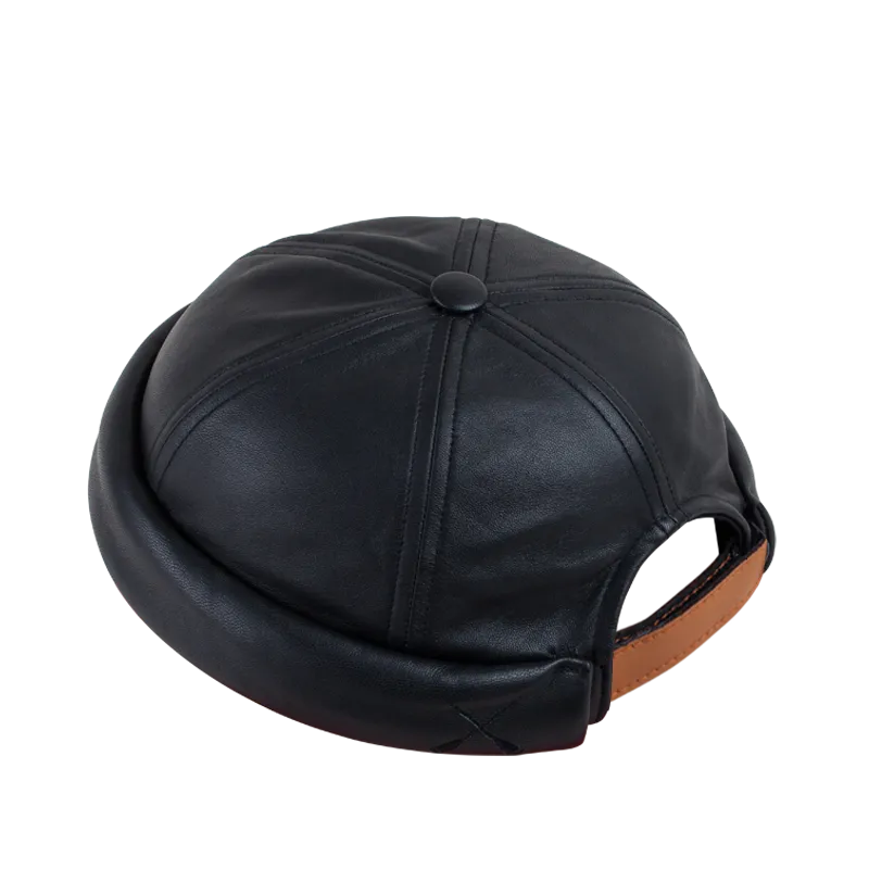 MIKI DOCKER HAT BLACK WAXY LEATHER